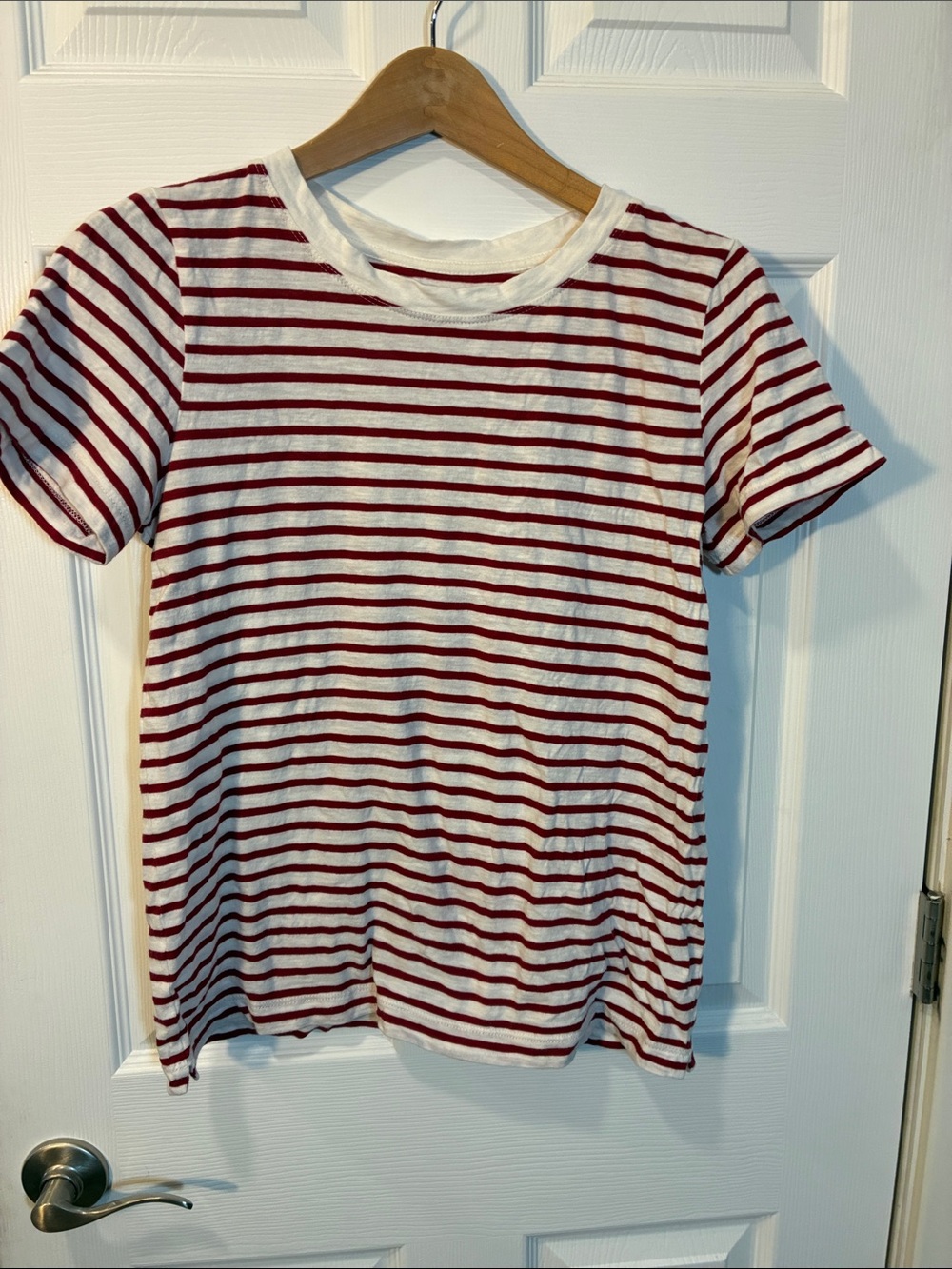 LOFT White and Red Striped Short Sleeve Tee